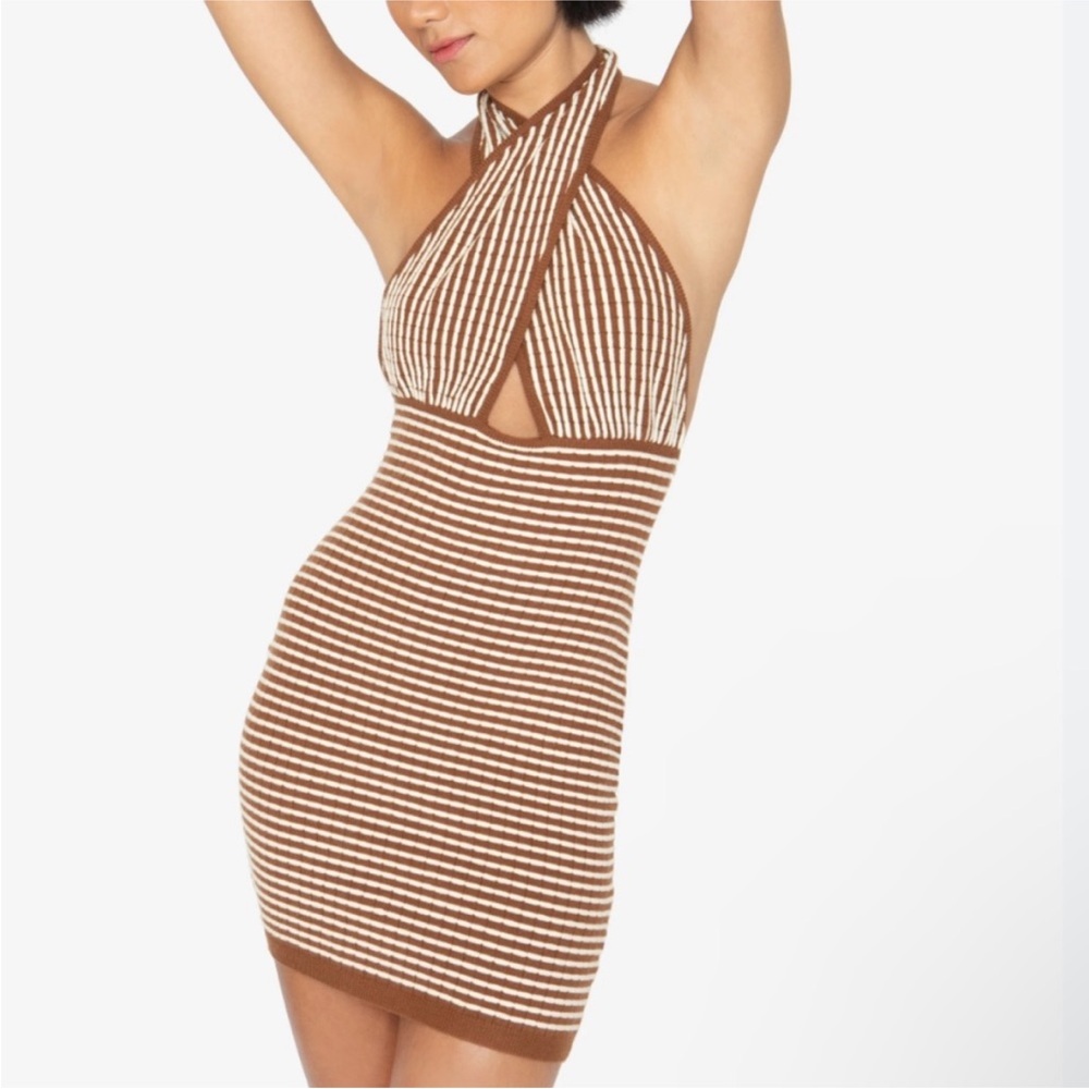 NWT Callahan Striped Halter Neck Dress in Brown and White